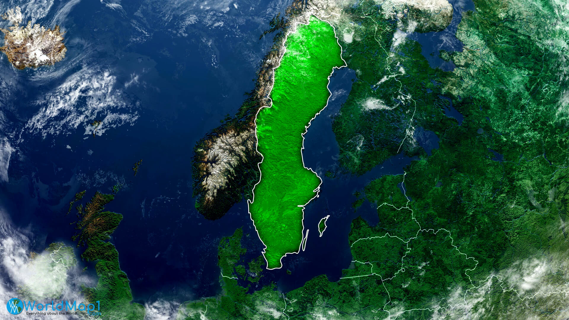 Sweden and Scandinavian Countries Satellite Map